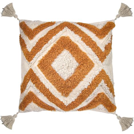 Housse de coussin brodée à glands 45x45 cm, taie décorative vintage pour canapé, salon, chambre, lot de 1, jaune, coussin de décoration pour fauteuil et banquette, cadeau idéal (1/5)