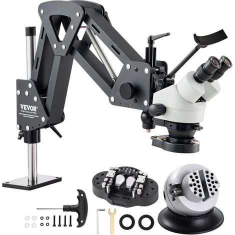VEVOR Microscopio Multidirezionale con Staffa Molla, Microscopiocon Ingrandimento 7X-45X, per Micro Gioielli Intarsiati con Luce LED Anello USB Integrata Morsa a Sfera 360°, per Intarsi Gioielli
