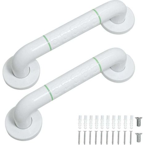 Haltegriffe für Senioren, Set mit 2 Duschstangen à 30 cm - Weiß - Haltegriffe aus Edelstahl für Bad und Toilette.