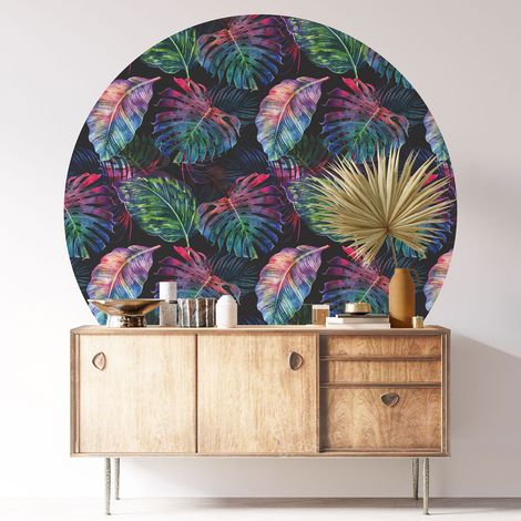 Sticker mural rond / cercle - Motif botanique - Diamètre 30 cm - Adhésif MAT (1/3)