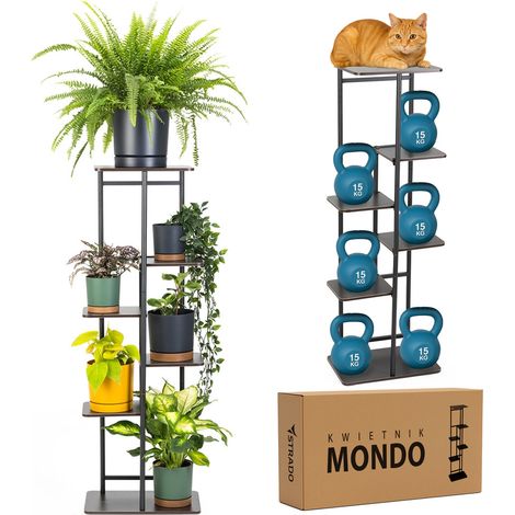 MONDO Blumenständer aus Metall - schwarzer Ständer für 7 Blumentöpfe