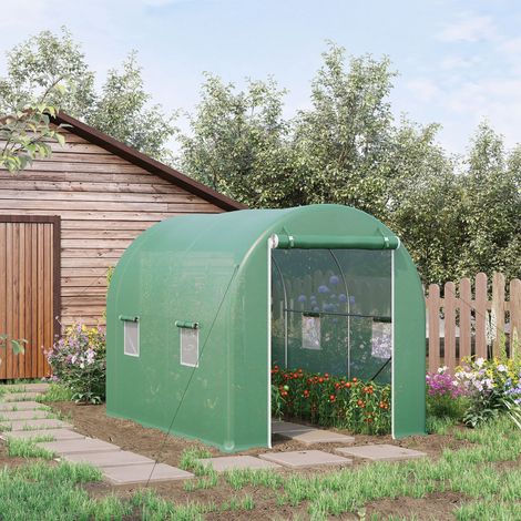 Outsunny Serre de Jardin Tunnel Surface Sol 6 m² 3L x 2l x 2.10H m châssis Tubulaire renforcé Porte zippée 4 fenêtres enroulables Vert (1/5)