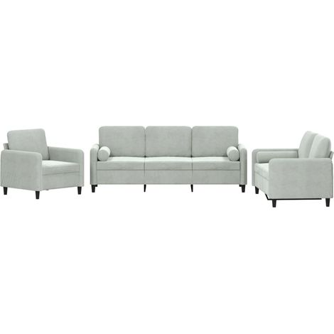 Ensemble de Canapé  Sofas 3 pcs avec coussins gris clair velours