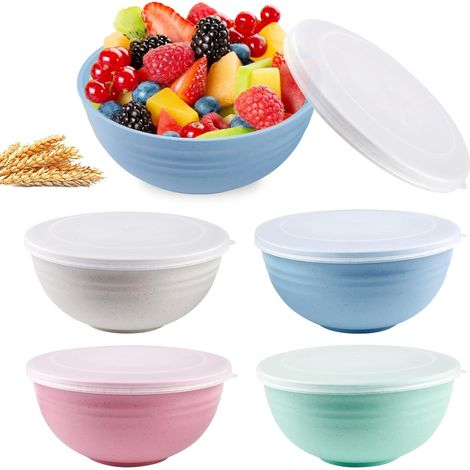 Müslischalen avec Couvercle: 4 pièces, 25 OZ, Vaisselle Légère et Incassable, pour Camping et Pique-nique (15,7 cm, Multicolore) (1/5)