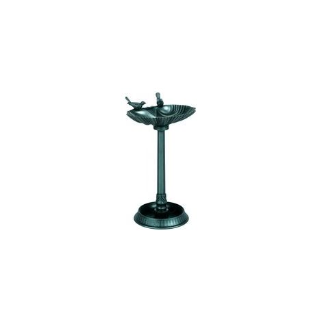 Antike Vogeltränke mit Futterspender, 81 cm, mit Pflanzuntersetzer, Futterspender und Vogeltränke auf einem Ständer, bronzegrün