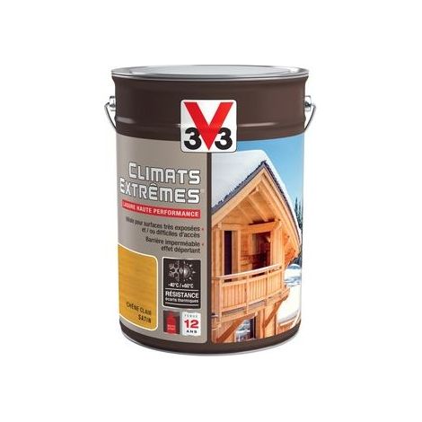 V33 – Lasure extérieure Climats extrêmes 12 ans – Protection bois contre UV et eau – Pour surfaces très exposées – 1 L