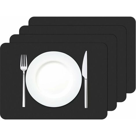 Lot de 4 Sets de Table Lavable imperméables Rectangulaire PVC Set de Table Résistant à la Chaleur, 42 × 30cm (Noir)-LIAIKI (1/5)