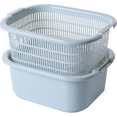 Passoire multifonctionnelle à double compartiment avec panier d égouttage Grande de cuisine en plastique épais pour fruits et légumes (1/5)