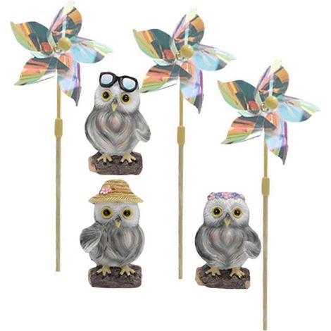 Ensemble de décoration de jardin en forme de hibou et de moulin à vent, 3 ensembles de moulins à vent rotatifs (1/5)