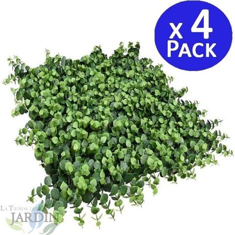 Lot de 4 Mur Végétal Artificiel Brise-Vue Verdissement Balcon Clôture de Jardin, avec Treillis, Feuilles de irolia, 50 x 50 cm (1/2)