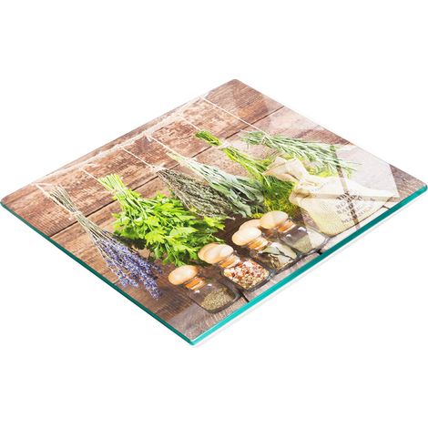 Tabla de vidrio decorativa multifuncional para cocina con guirnalda de hierbas, 60x52 cm (1/5)
