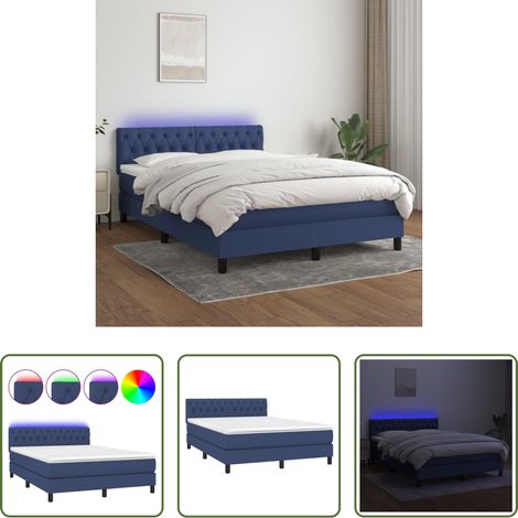 vidaXL LED-Streifen - Boxspringbett mit Matratze & LED Blau 140x200 cm Stoff (1/5)