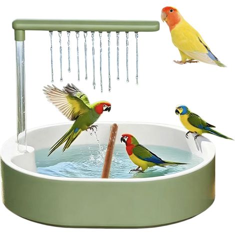 Baignoire pour oiseaux, circulation automatique de l'eau, alimentée par USB, 5 V, 32 x 26 cm, grand bac avec 26 sorties d'eau, protection anti-éclaboussures et perchoir rotatif pour perruches (1/5)