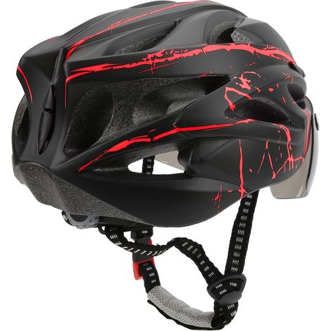 Casque de protection à fixation magnétique avec lunettes/lumière pour VTT et vélo de route (noir et rouge) (1/5)