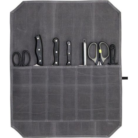 Sac à Couteaux en Toile Cirée Sacoche Couteaux de Cuisine avec 7 Fentes Sac à roulettes Etui Couteau Portable Malette Couteaux pour Les Loisirs et Le Camping (1/5)