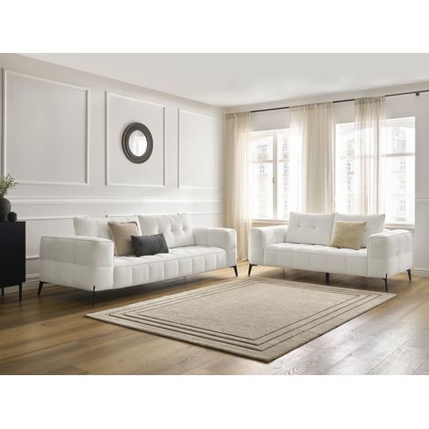 BOBOCHIC - Ensemble canapé droit fixe 3 + 2 places ANIS tissu texturé Blanc (1/5)