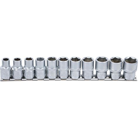 lot de 11 douilles courtes métriques, entraînement 1/4", 6 pans, double graisseur, argent (1/3)