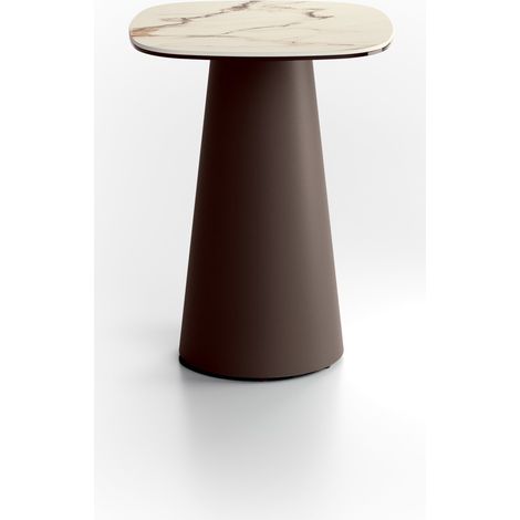 Tavolino da salotto Pillar Small - Design moderno con piano in marmo calacatta borghini e struttura in metallo verniciato bronzo - 40x40cm (1/2)