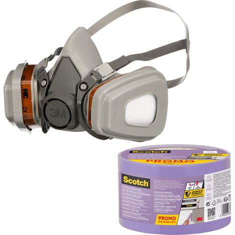 Pack 3M™ & Scotch® : Kit demi-masque respiratoire 6002 A2P2 peinture ponçage et Ruban de masquage surfaces délicates 60 jours (1/2)