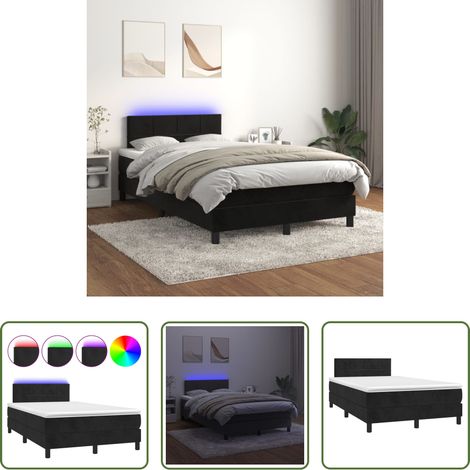 vidaXL LED-Streifen - Boxspringbett mit Matratze & LED Schwarz 120x200 cm Samt (1/5)