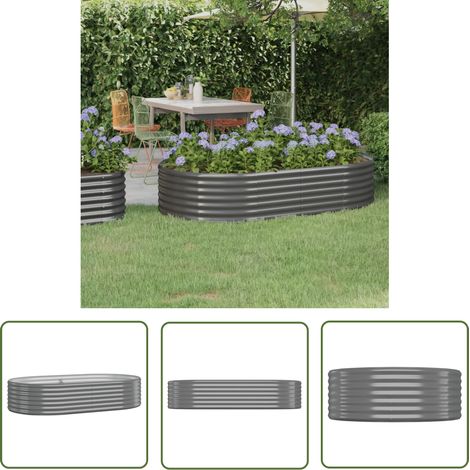 The Living Store Lit surélevé de jardin Acier enduit de poudre 175x100x36cm gris - Jardinière Surélevée - Bac À Fleurs - Pots De Jardin - Décoration Extérieur - Fleurissement Balcon (1/5)