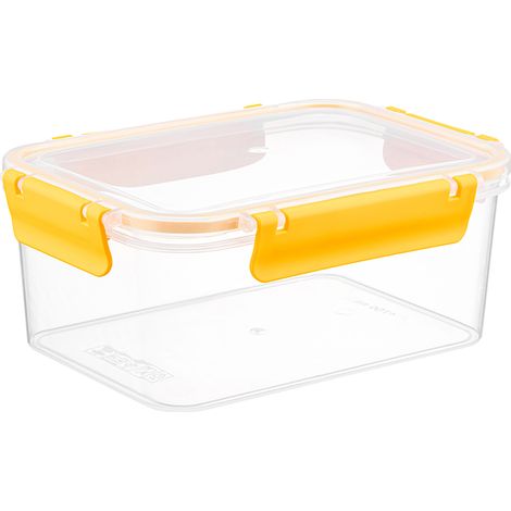 Contenitore rettangolare in plastica per alimenti con clip di protezione, 1,7 l, giallo.