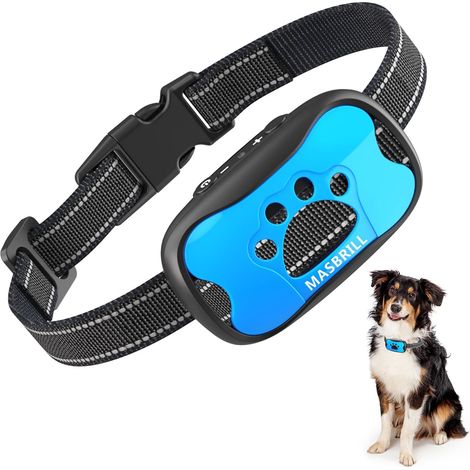 Collier Anti Aboiement pour Moyenne Grande Chiens, Collier Anti Aboiement Chien avec 2 Modes Ajustables Son/Vibration 7 Niveaux de Sensibilité, Efficace et Humain, Bleu (1/5)