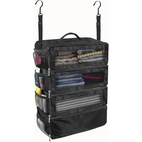 Organiseur de valise, organiseur de bagages de voyage portable à suspendre, étagères de voyage pliables à suspendre pour valise, noir, M, moderne (1/4)