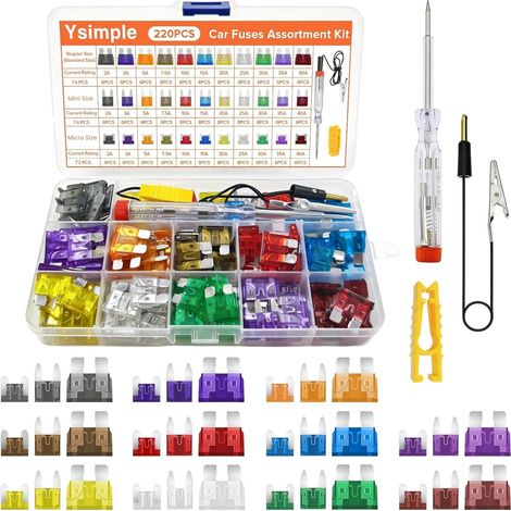 Fusible Voiture Set, Fusible de Voiture Standard/Mini/Micro avec Extracteur/Tournevis Testeur, Etanche Fusible Auto 2A/3A/5A/7,5A/10A/15A/20A/25A/30A/35A/40A, Pour Auto, Moto, Camion (1/5)