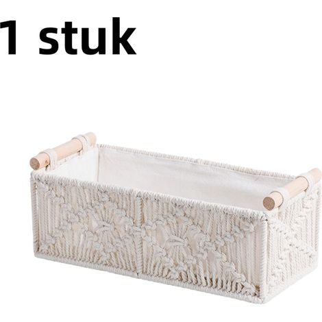 1 boîte de rangement - Boîte de rangement bohème en corde de coton tressée à la main - Panier de rangement pour bureau, snacks et cosmétiques - Blanche (1/5)