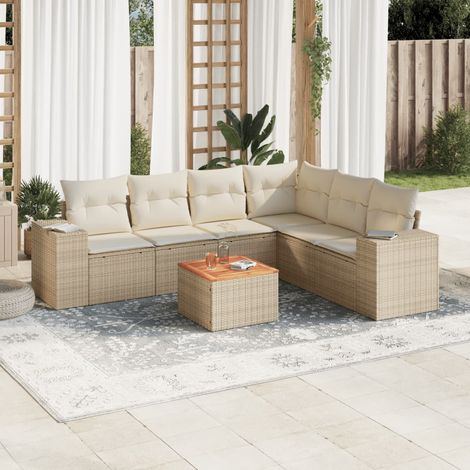 Set sofás de jardín 7 piezas y cojines ratán sintético beige vidaXL (1/3)