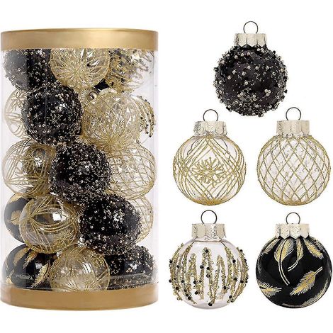 Adornos navideños en forma de bola para árbol de Navidad, adornos de 6 cm (2,36 pulgadas) con cuerda para colgar, decoración multicolor para las fiestas. (1/5)