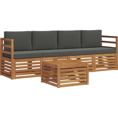 Set di divani da esterno con cuscino 5 pz Salotto da Giardino Naturale e Antracite (1/5)