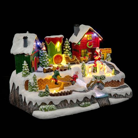 Villaggio degli elfi illuminato 13 led l.31cm musicale  - Atmosphera créateur d'intérieur