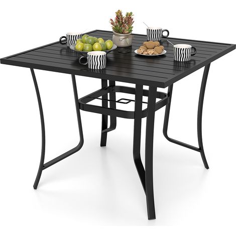 Table de Jardin Carrée, Table à Manger Extérieure pour 4 Personnes avec Trou pour Parasol Ø 4/5/6 cm, Cadre en Métal Robuste, Charge 55 kg, pour Terrasse, Balcon, Jardin, Patio, 91 x 73 CM (1/5)