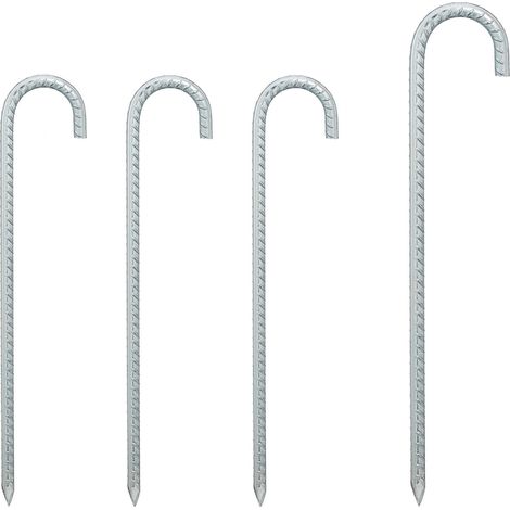 Relaxdays Picchetto di Ancoraggio, Set da 4 Lunghi, Puntali XL, Tende e Padiglioni, Acciaio Zincato, 38,5 cm, Argento