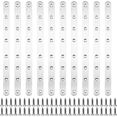 10 pièces Plaques D'assemblage Perforée Plates en acier Inox 293x19mm, Supports de Equerre Fixation, avec 80 vis pour meubles, Connecteur de réparation, Plaques de raccord (1/5)