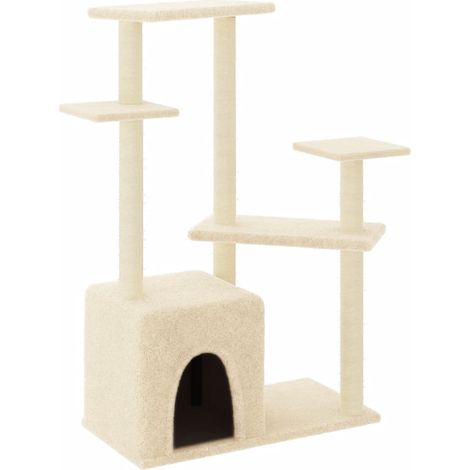 Tiragraffi per gatti Mobili per arrampicata su torre Tiragraffi piattaforma da arrampicata con tiragraffi in sisal 107,5 cm crema 020022451