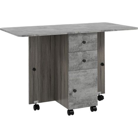 Table de cuisine pliable table à manger pliante 2 plateaux rabattables avec 2 tiroirs 1 placard et 1 étagère de rangement 120 x 60 x 76,5 cm - gris (1/5)