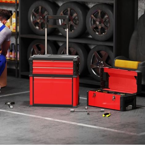 Carro de herramientas vacío con 3 módulos, 52 x 32 x 72 cm, rojo (1/5)