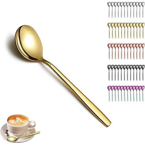 Gold Teaspoon 12-Piece Set, Titanium Plated Stainless Steel, Teaspoon and Small Dessert Spoon, Dishwasher Safe (1/5)