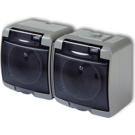Enchufe doble Junior con o sin tapa antihumo, gris ceniza IP54 10GHE-2d