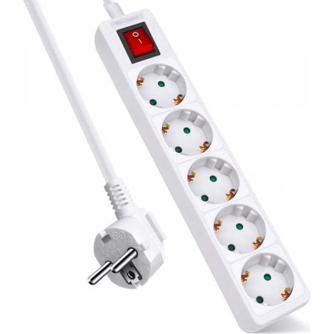 Multipresa Ciabatta Elettrica con Interruttore Save Energy, Cavo 1,5 m, IP20, Protezione, 16 A, 3680 W, Bianco 5 Prese