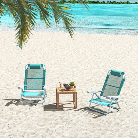 Set 2 Sedie da Campeggio Pieghevoli e Reclinabili su 6 Livelli, in Alluminio e Schiuma, 62x65x80 cm, Grigio a Azzurro