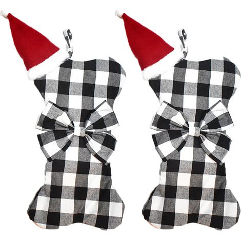Lot de 2 chaussettes de Noël pour chiens, motif écossais, grande forme d'os, à suspendre.
