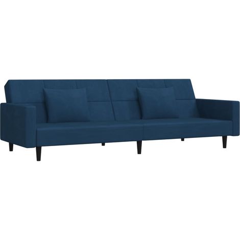 Schlafsofa 2-Sitzer mit 2 Kissen Blau Samt vidaXL (1/5)