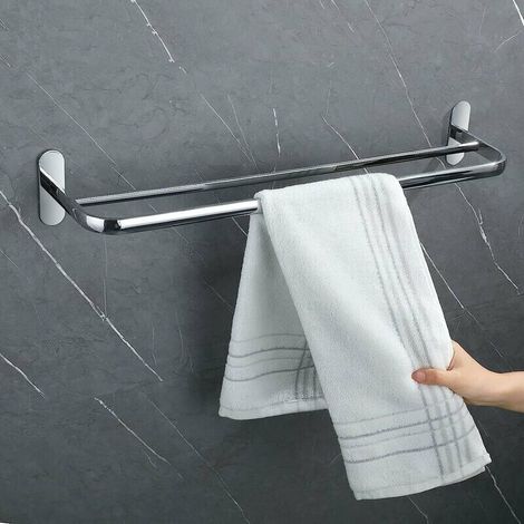 VURAHOME - Porte-serviettes double 40 cm SUS304 porte-serviettes mural en acier inoxydable poli 2 barres murales porte-serviettes porte-serviettes de salle de bain