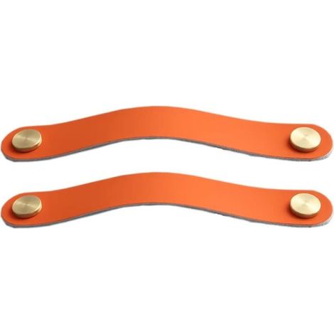 Set aus 2 Schranktürgriffen aus Messing und orangefarbenem Leder, 190 mm lang, mit Schrauben, geeignet für Schränke und Küchen (1/4)