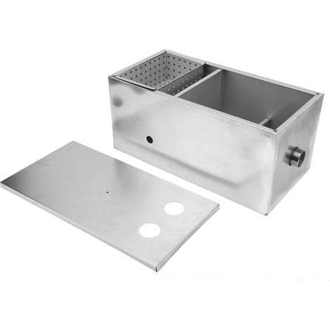 Piège à graisse de Filtration en 3 étapes, intercepteur en acier inoxydable pour cuisine et Restaurant, double trous 50x25cm (1/5)