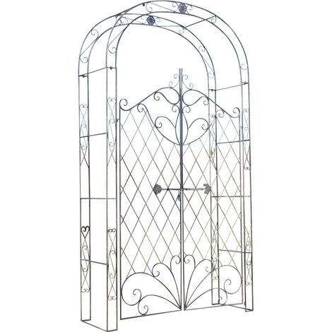 CLP – Arche de jardin à rosiers avec porte – Hauteur 220 cm – Largeur 120 cm – Fer durable pour fixation rapide – Décorative et stable